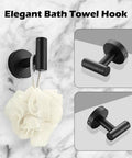 Eight Piece Adjustable Matte Black Bathroom Hardware Set With Telescopic Towel Rail From 15 To 27 Inches Includes Double Towel Bar Stainless Steel Toilet Paper Holder Towel Ring And Robe Hook Wall Mounted shown with bath hook details