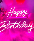 Pink Happy Birthday Neon Sign With Dimmer For Party Decoration And Bedroom Wall Decor Two Panel 16.5x8 And 23x8 Inches