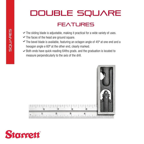Inch Reading Double Square With Hardened Blade For Machinists And Toolmakers, 6 Inch Blade, 4R Graduation, Steel Design