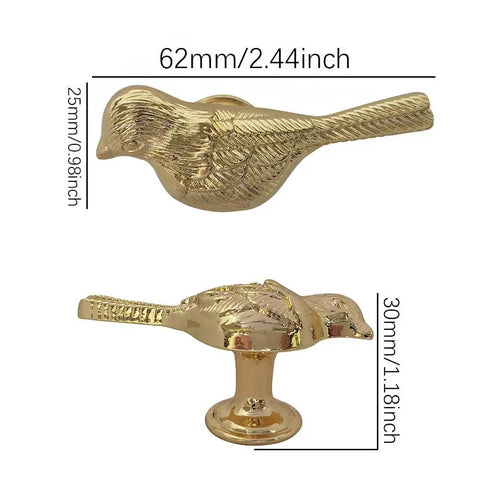 Gold Bird Cabinet Knobs Set Of 2 For Cupboard Doors And Drawers, Vintage Zinc Alloy Handles, Single Hole Pulls For Bedroom, Kitchen, Dresser, Home Decor, Cute Bird Design With Lasting Durability. 62mm x 25mm gold bird cabinet knob, zinc alloy single hole pull