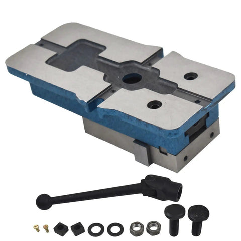 Industrial Precision Mill Vise With Rock Solid Clamping Force And Tough As Nails Cast Iron Jaws for Heavy Duty Milling Drilling showing jaws and bolts.