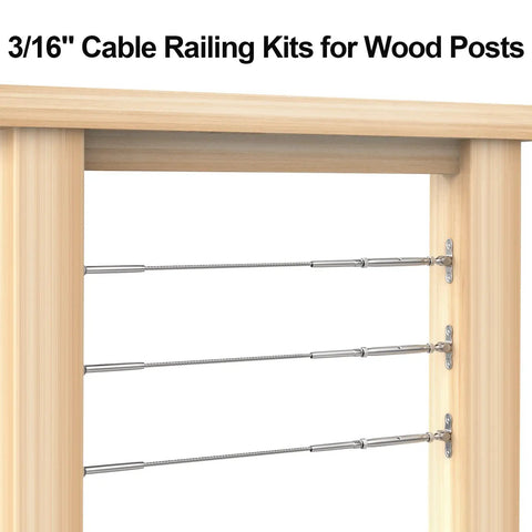 Adjustable 3/16 Inch Cable Railing Kit For 2x2 And 4x4 Wood Posts Stainless Steel Hardware With Swage Toggle Turnbuckle End