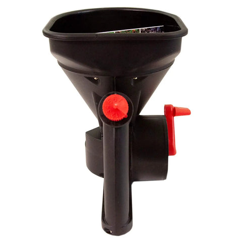 Five Pound All Season Handheld Spreader With Easy Fill Design front view compact poly body