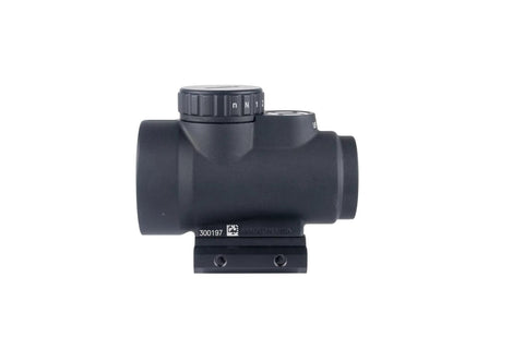 MRO SD 1x25 Red Dot Sight With Adjustable LED 2.0 MOA Dot Low Mount, side view showing durable build and magnifier compatibility.