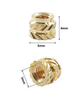 Premium M3 Brass Heat Set Inserts Knurled Threaded Nuts For 3D Printing Plastic Parts And DIY Projects Built To Last High Temperature Resistant Easy Heat Installation 100 Pieces M3x4x5mm shown with measurements.