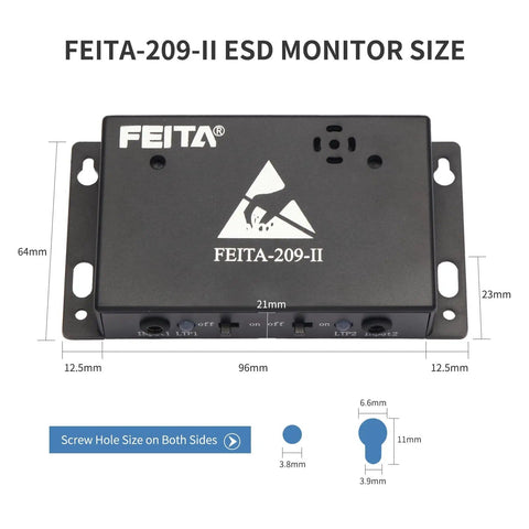 Dual ESD Wrist Strap Monitor And Tester With Online Grounding Status Alarm, dimensions and measurements shown