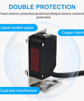 Versatile Photoelectric Proximity Sensor With Diffuse Reflect Through Beam Modes For Industrial Automation Available In 10 Cm 80 Cm 2 M Or 5 M Ranges Wide Voltage Compatibility Durable Protection PNP Option Budget Friendly shown with dual anti-interference and copper components