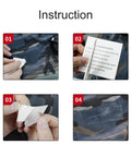 High-Strength Clear Inflatable Patch Kit steps: cleaning surface, applying patch, peeling adhesive, finished repair on outdoor gear.