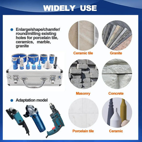 Diamond Core Drill Bit Set For Porcelain Tile Ceramic Marble Granite, 6/6/8/25/35/50/75/100mm Tile Hole Saw Kit With Chamfer Bit