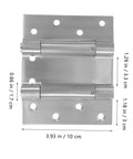 Angoily residential door spring hinge front view; steel double-opening hinge with mounting plates