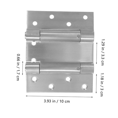 Angoily residential door spring hinge front view; steel double-opening hinge with mounting plates