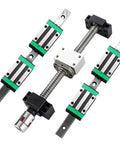 Heavy Duty 2 Piece HGR20 Linear Guide Rail Kit With 4 HGH20CA Carriage Blocks And SFU1605 Ball Screw Assembly 500mm Length components, including linear guide and carriages.