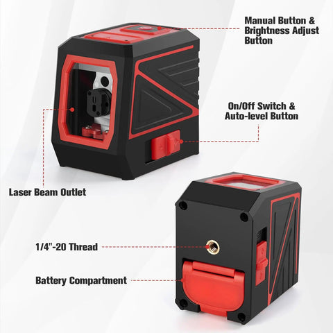 100ft Green Cross Line Rotary Laser Level With 360 Degree Rotation For Indoor Outdoor Use Self Leveling With Manual Lock Pulse Mode Vertical And Horizontal Lines IP54 Waterproof Battery Included showing buttons and components.