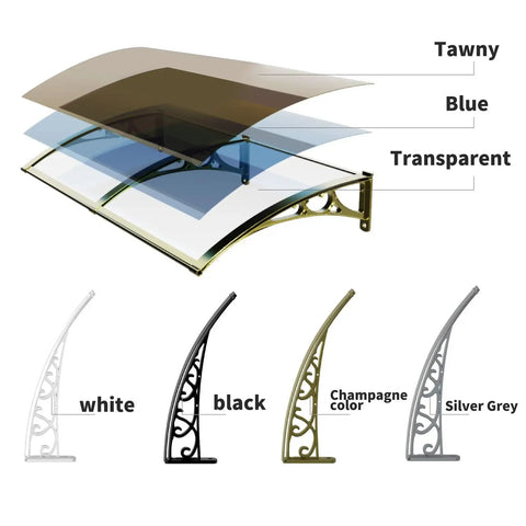 Outdoor Patio Deck Awning Kit With White Bracket And Blue Panel, Expandable Sun Shade For Backyard And Windows, Adjustable Reach In 24, 32, 39 Or 47 Inches, Easy Install, Durable Plastic Steel Bracket Kit