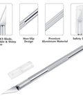 Go To Craft Knife Kit With Self Healing Cutting Mat And 30 SK-5 Blades For Sharp Precision, showing knife close-up with safety cap.