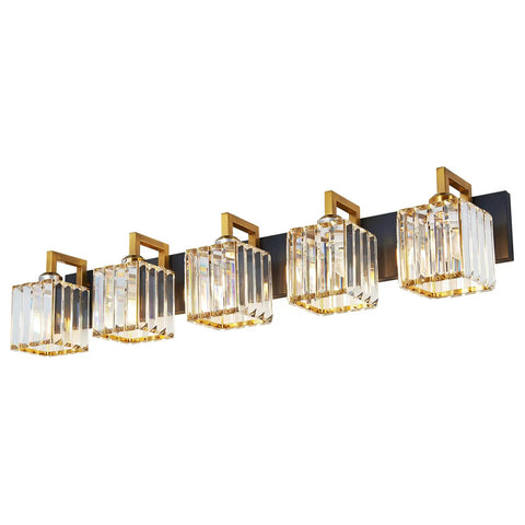 Five Light Black Modern Crystal Vanity Wall Lamp For Bathroom Vanity Lighting, sleek crystal sconce with metal finish