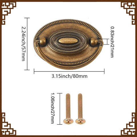 Six Pcs Oval Retro Brass Drop Swing Furniture Drawer Pulls With Screws Antique Bronze Finish dimensions shown