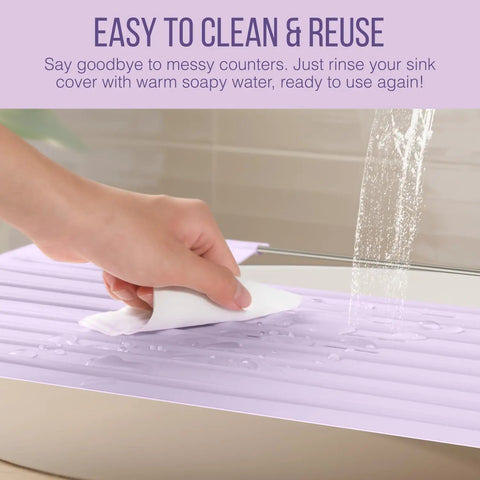 Slick Foldable Lavender Over Sink Vanity Cover Clutch Bathroom Countertop Extender Turns Your Basin Into A Seamless Vanity Area With Heat Resistant Silicone For Quick Daily Touch Ups Definite Game Changer