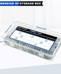 245 Pieces SAE Bonded Sealing Washers Set 7 Sizes NBR Rubber Gaskets Zinc Plated Steel in storage box with dimensions