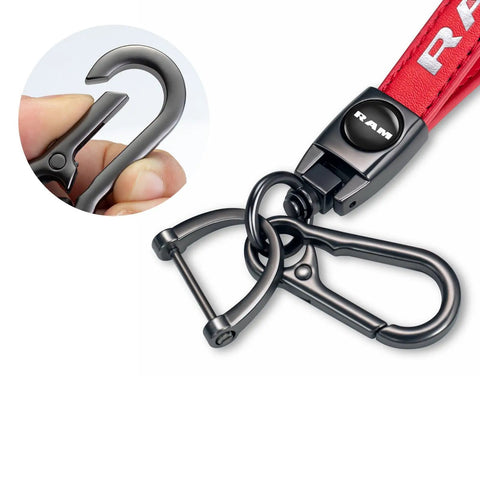 Slick Genuine Leather Car Key Chain Ring Compatible With Dodge Ram 1500 2500 3500 featuring sturdy zinc alloy hook and clip.