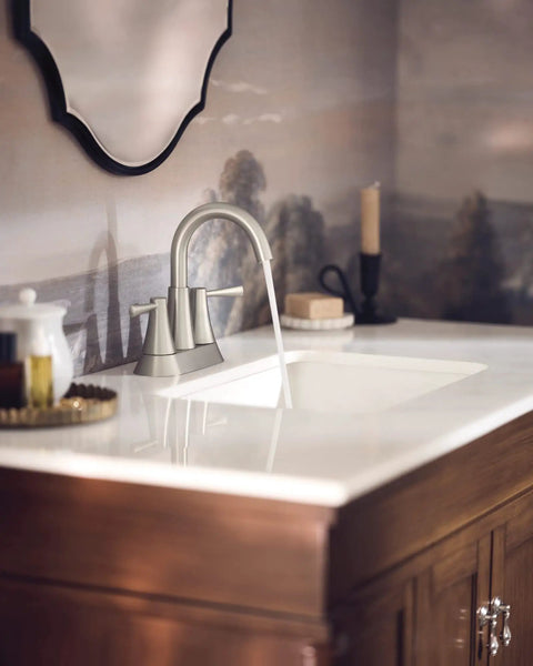 Spot Resist Brushed Nickel Two Handle 4 Inch Centerset Bathroom Faucet With Push Down Drain And Easy Temperature Control Sleek Modern Look For Any Bath Makeover