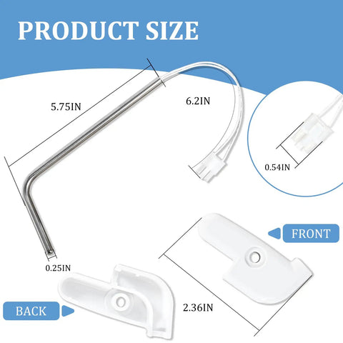 Stainless Ice Maker Bin Temperature Sensor Upgrade Replacement for Whirlpool KitchenAid Kenmore, dimensions shown