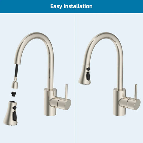 Universal Kitchen Faucet Head Replacement With 15 Adapter Kit 3 Function Pull Down Sprayer Brushed Nickel Finish installation steps