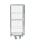 Open Frame Wire Mesh Rolling Cage Cart For Ventilated Transport And Logistics, Heavy Duty Dolly With Easy Mobility, Ideal For Textiles, Fresh Produce, And Warehousing Goods. Front view silver wire mesh cage cart with casters