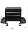 Heavy Duty 3 Drawer Tool Chest Rolling Mechanic Seat With Smooth Roll Tool Trays Ultimate Two In One Shop Stool Hauls 350 Pounds For The Daily Garage Rig, black with four drawers and casters.