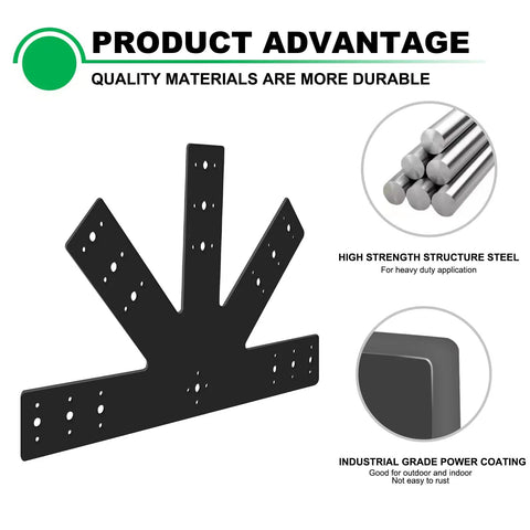 Gable Plate For Pergola Truss Roof Connector Heavy Duty 12 Pitch, Powder Coated Black, 24x13.5 Inch Bracket, One Eighth Inch Thick Steel, Beefy Pergola Framing Hardware