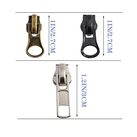 Universal Size 5 Zipper Slider Replacement Kit With 12 Sliders In Black Bronze Silver For Metal Plastic And Nylon Coil Zippers On Jackets Bags And Luggage DIY Repair Fix It Fast