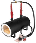 Portable Double Burner Propane Forge With Large Capacity For Blacksmithing Knife Making Tongs Tools And Farrier Work Heats Metals Up To 2600 Degrees Fahrenheit A True Workhorse For Bladesmiths Hobbyists And Metalworking Projects shown from a side angle