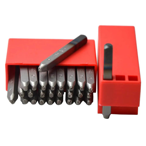 36 Piece Heavy Duty Steel Stamp Set With Uppercase Letters And Numbers 2mm Punch Kit in red case for metal stamping