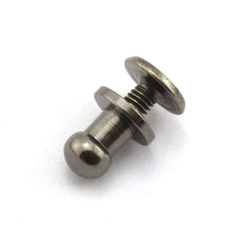 Flat Out Classic Black Solid Brass Sam Browne Buttons Screw Studs And Nail Rivets For Diy Leather Craft Belt Wallet Handbag Builds 5 To 7 Millimeter Straight Up Heavy Duty Craft Hardware, close-up of black brass screw stud.