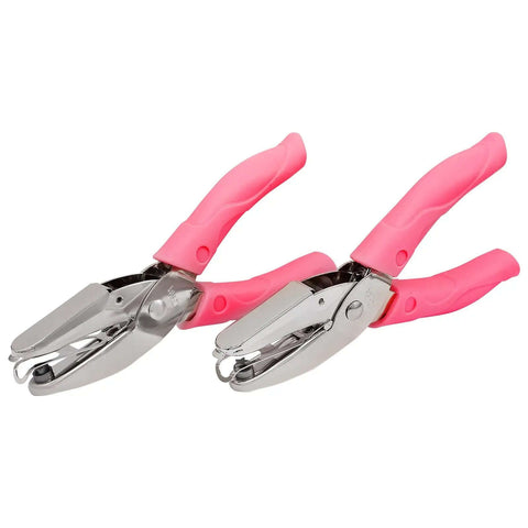 Pink Dual Shape Heart And Star Hole Puncher, Handheld Metal Craft Punch, 5.5mm Heart And 5mm Star, Soft Grip Handle, side view