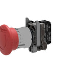Schneider Electric XB4BS8442 emergency push button switch with chromium-plated metal bezel for 22mm cutouts, 1NC latching