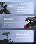Foldable Electric Bike For Adults And Teens With 740W Peak Motor 48V 10Ah Removable Battery features headlights, taillights, adjustable seats