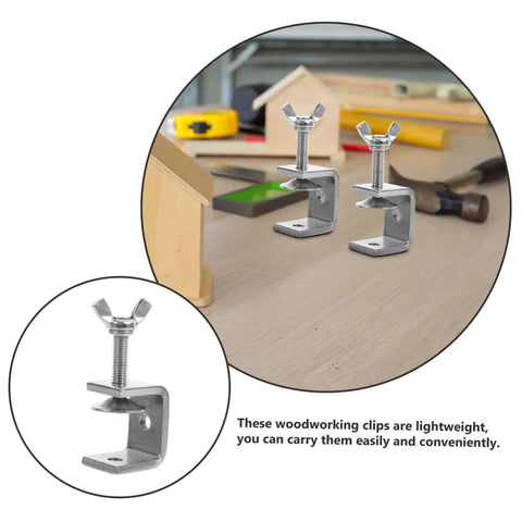 Two Pack Heavy Duty Clamps For Woodworking Quick And Secure C Clamps For Small To Large Materials Portable Opening Shaped Tool Durable And Versatile on workshop table