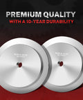 Front view: two silver BilTools hub seal installer discs, sizes 4-13/16 in and 5-11/16 in