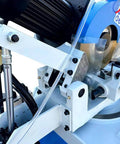Close-up of Heavy Duty 12 Inch Semi Automatic Hydraulic Cold Cut Saw 4Hp Metal Cutter mechanism with swivel base and hydraulic clamping.