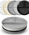Stack of 9 Inch Portion Control Plate Set For Weight Loss With 5 Plastic Divided Plates For Adults And Kids In 3 Compartments