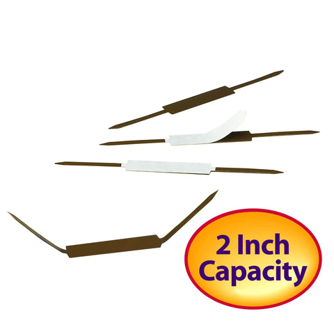 Top Shelf 2 Prong Metal Fasteners 100 Count Self Adhesive Document Holders with 2 Inch Capacity in brown gloss finish.