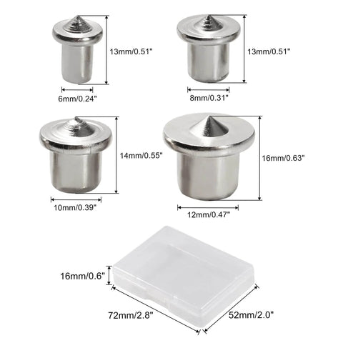 Eight Piece Dowel And Tenon Center Transfer Plugs Set For Woodworking, Heavy Duty Steel Alignment Pins With Chrome Finish, Includes 6mm 8mm 10mm 12mm Centers And 1/4 5/16 3/8 1/2 Inch Sizes