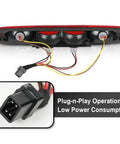 Back view of High Mount Third Brake Light With Bulb For Chevy Silverado And GMC Sierra 1999 To 2006 showing wiring and connector