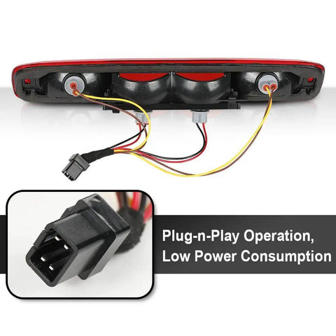 Back view of High Mount Third Brake Light With Bulb For Chevy Silverado And GMC Sierra 1999 To 2006 showing wiring and connector