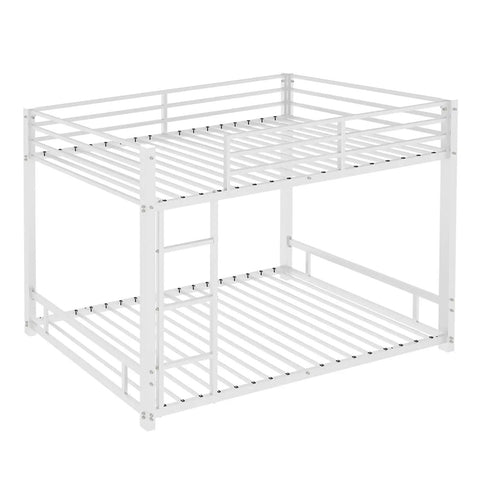 Metal Twin Over Twin Bunk Bed With Noise Reduction Durable Steel Frame Rust Resistant White Finish Safe Guard Rails Split Into Two Beds