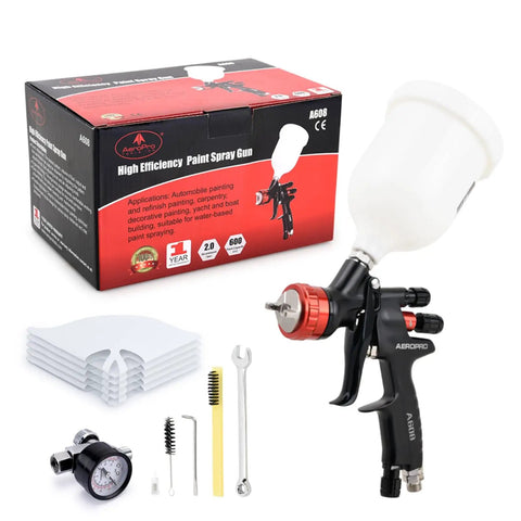 HVLP Auto Paint Spray Gun Kit Pro Grade With 1.3mm Nozzle Regulator Five Strainers 600cc Cup For Touch Up Primer And Top Coat