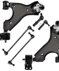 Front End Control Arm Kit With Ball Joint Assemblies, Front Outer Tie Rod Ends And Sway Bar Links For 2008-2017 Buick Enclave, Chevrolet Traverse, GMC Acadia And Saturn Outlook 6 Piece Direct Fit Replacement black steel suspension parts