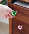 Twenty Two Pack Colorful Crystal Drawer Knobs 30mm Glass Dresser Knobs Cabinet Diamond Shape Pulls For Wardrobe Kitchen Bathroom Cupboard In 11 Colors on wooden drawer