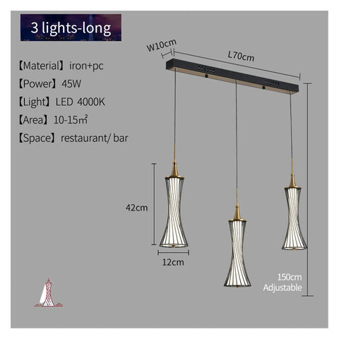Modern Black Creative Pendant Lamp Pretty Waist LED Light for Duplex Living Room Staircase Loft Restaurant (Colour: 1Light Size: Neutrallight4000K) (3lights Neutrallight4000K) with three adjustable lights, iron and PC material, dimensions shown.